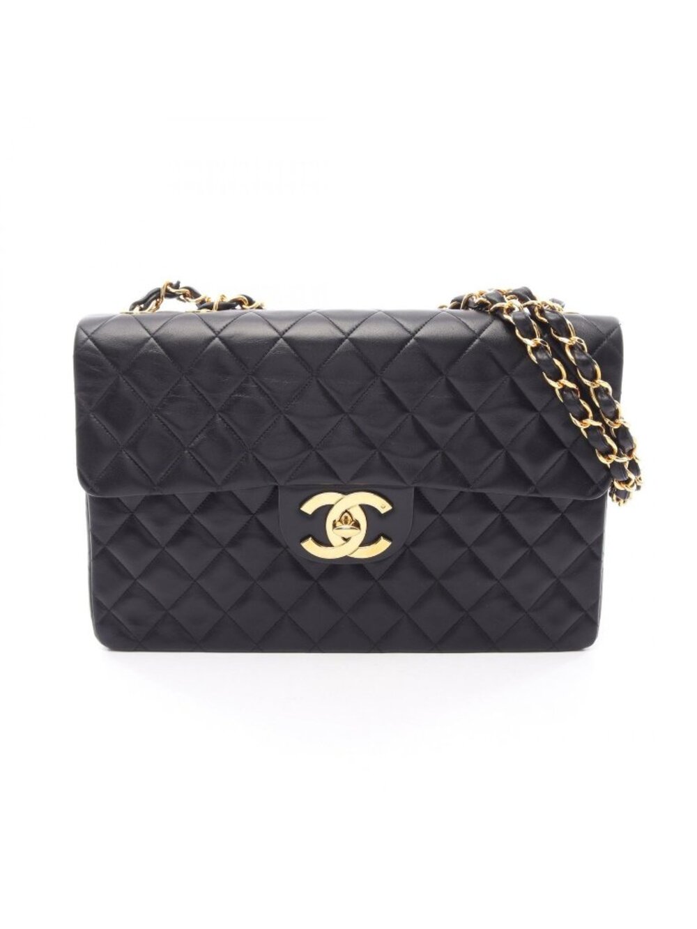 Chanel Shoulder Bag Maxi Matelasse 34 Black Lambskin Chain